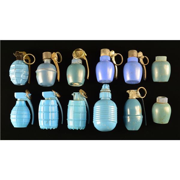 12 INERT BLUE PAINTED PRACTICE GRENADES.