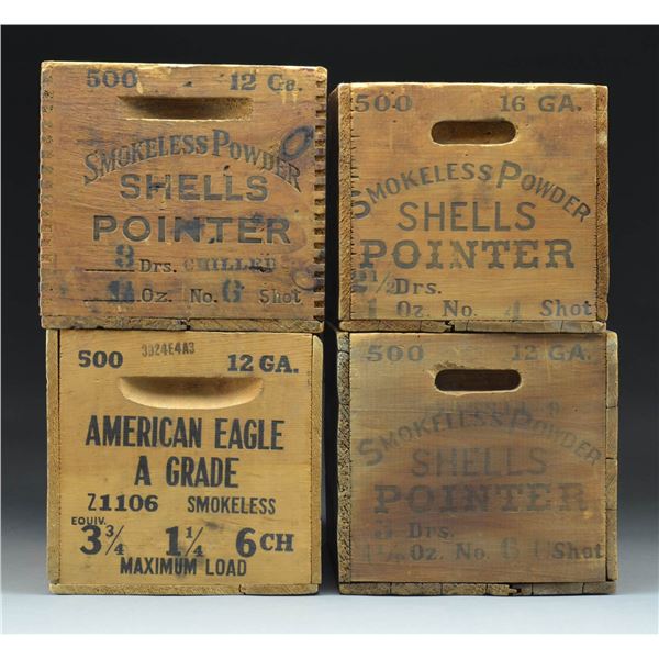 4 VINTAGE SHOTGUN SHELL AMMO CRATES.