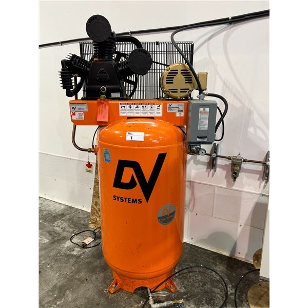 DV SYSTEMS STAND UP AIR COMPRESSOR MODEL NUMBER DEV 55. 5HP MOTOR