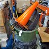 Image 2 : 4 GARBAGE CANS WITH LIDS AND 4 TRAFFIC CONES