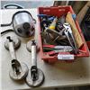 Image 1 : BIN OF TOOLS WITH 2 SUCTION HANDLES AND FACE MASK RESPIRATOR