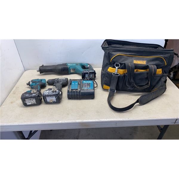 MAKITA 3 PC DRILL, DRIVER AND SAWZALL SET WITH 3 BATTERIES AND CHARGER TESTED AND WORKING