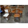 Image 1 : 5 WOOD CHAIRS - INCLUDES VINTAGE STUDDED WOOD AND WHITE LEATHER CHAIR