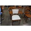 Image 2 : 5 WOOD CHAIRS - INCLUDES VINTAGE STUDDED WOOD AND WHITE LEATHER CHAIR