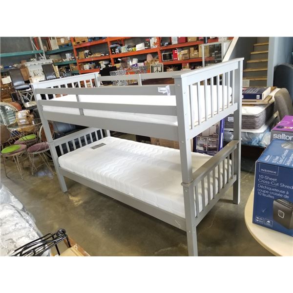 GREY SINGLE OVER SINGLE BUNK BED WITH MATTRESSES