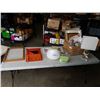 Image 1 : LOT OF PRINTS, SMALL WALL MIRROR, ANTIQUE WEAVING LOOM, TABLE LAMP AND HUMIDIFIER