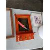 Image 2 : LOT OF PRINTS, SMALL WALL MIRROR, ANTIQUE WEAVING LOOM, TABLE LAMP AND HUMIDIFIER