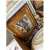 Image 8 : LOT OF PRINTS, SMALL WALL MIRROR, ANTIQUE WEAVING LOOM, TABLE LAMP AND HUMIDIFIER