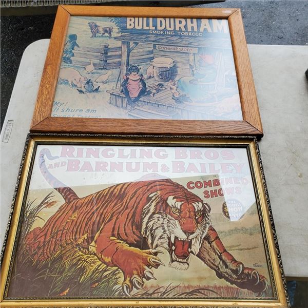 FRAMED BLACK AMERICANA  AND RINGLING BROS ADVERTS