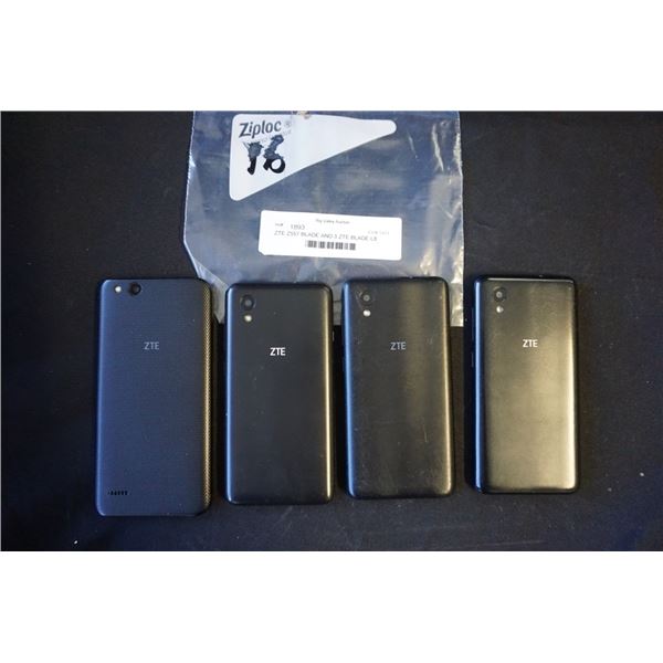 ZTE Z557 BLADE AND 3 ZTE BLADE L8 PHONES - PARTS ONLY, NOT GUARANTEED TO WORK