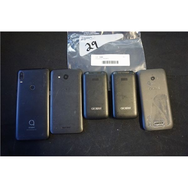 5 ALCATEL PHONES - PARTS ONLY, NOT GUARANTEED TO WORK