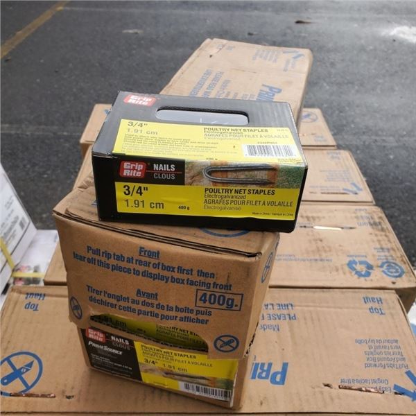 CASE OF NEW 3/4" POULTRY STAPLES 12 X 400G RETAIL $120