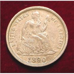 1890 P Seated Liberty Dime AU