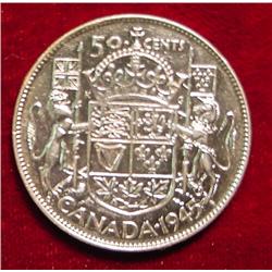 1945 Canada Half Dollar. AU