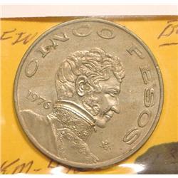 1976 Small Date Mexico Five Pesos. 