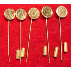 (5) Antique Pattern Gold Coin Stick Pins. 