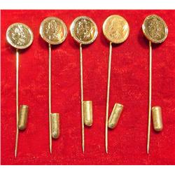(5) Antique Pattern Gold Coin Stick Pins.