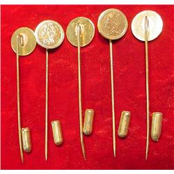 (5) Antique Pattern Gold Coin Stick Pins.