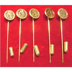 (5) Antique Pattern Gold Coin Stick Pins.