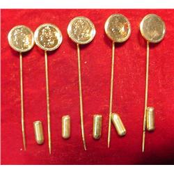 (5) Antique Pattern Gold Coin Stick Pins.