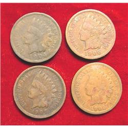1904, 06, 07, & 08 Indian Head Cents.