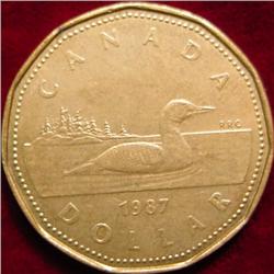 1987 Canada "Loon" Dollar. AU+