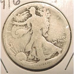 1916 Obv. S Walking Liberty Half Dollar