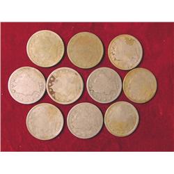 (10) 1883-1912D Liberty Nickels. 