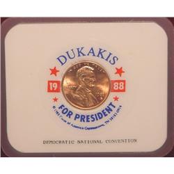 1988 Dukakis for President Encased Penny