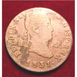 1831 Spain 4-Maravedis. Bronze.G