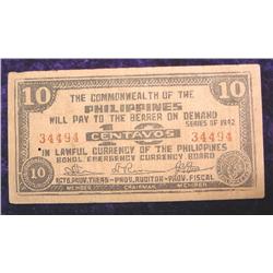 Series 1942 Philippines 10 Centavos note
