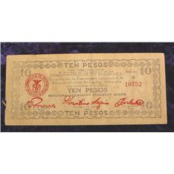 Series 1943 $10 Peso Philippines Mindanao