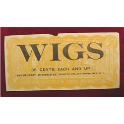 New York Advertising Note "Wigs" .35c