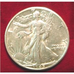 1945 D Walking Liberty Half Dollar. EF-AU