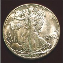 1944 D Walking Liberty Half Dollar. AU-BU