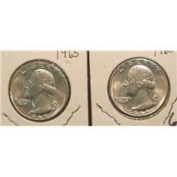 (2) 1965 P Brilliant Unc Washington Quart