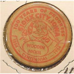 1854-1954 Sioux City, Iowa Wooden Nickel
