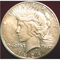 1924 S U.S. Peace Silver Dollar. EF