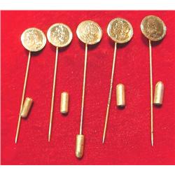 (5) Antique Pattern Gold Coin Stick Pins. 