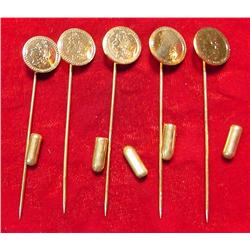 (5) Antique Pattern Gold Coin Stick Pins.