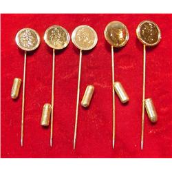 (5) Antique Pattern Gold Coin Stick Pins.