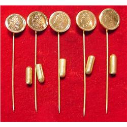 (5) Antique Pattern Gold Coin Stick Pins.