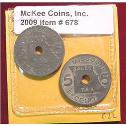 Missouri Tax Tokens. (2) 5 Mills Mo-6