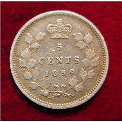 1899 Canada Five Cent Silver. F-12.