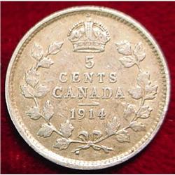 1914 Canada Five Cent Silver. VG-8.