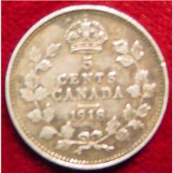 1918 Canada Five Cent Silver. F-12.