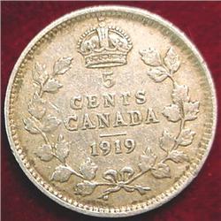 1919 Canada Five Cent Silver. VG-8