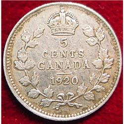 1920 Canada Five Cent Silver. F-12.