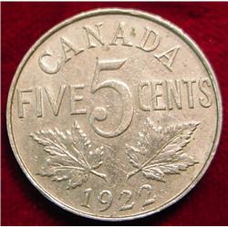 1922 Canada Nickel. F-12.
