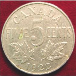 1922 Canada Nickel. VG-8.